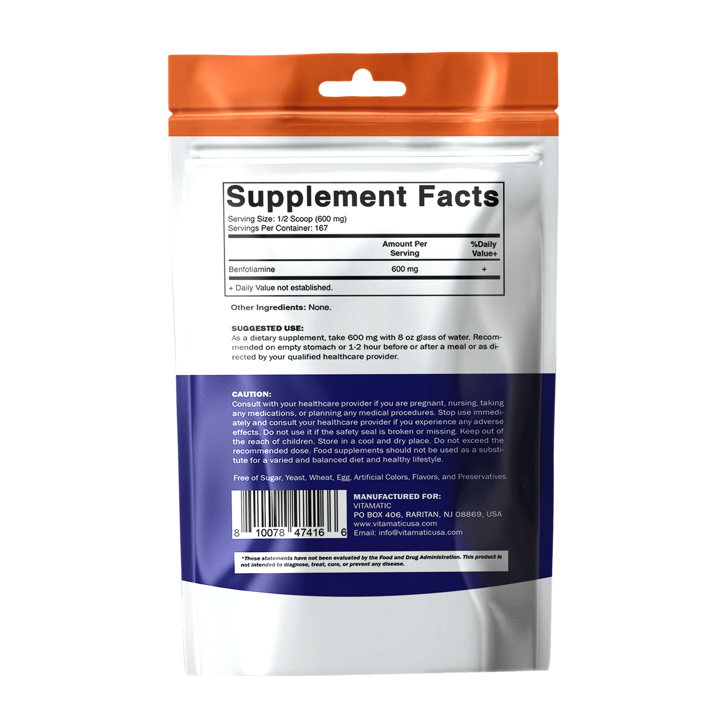 Benfotiamine Pure Powder 600 mg per Serving - 100 Grams