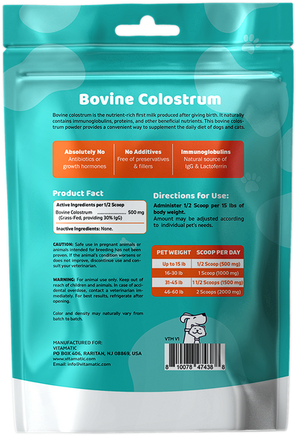 Bovine Colostrum for Dogs & Cats 30% IgG, 90g Pouch