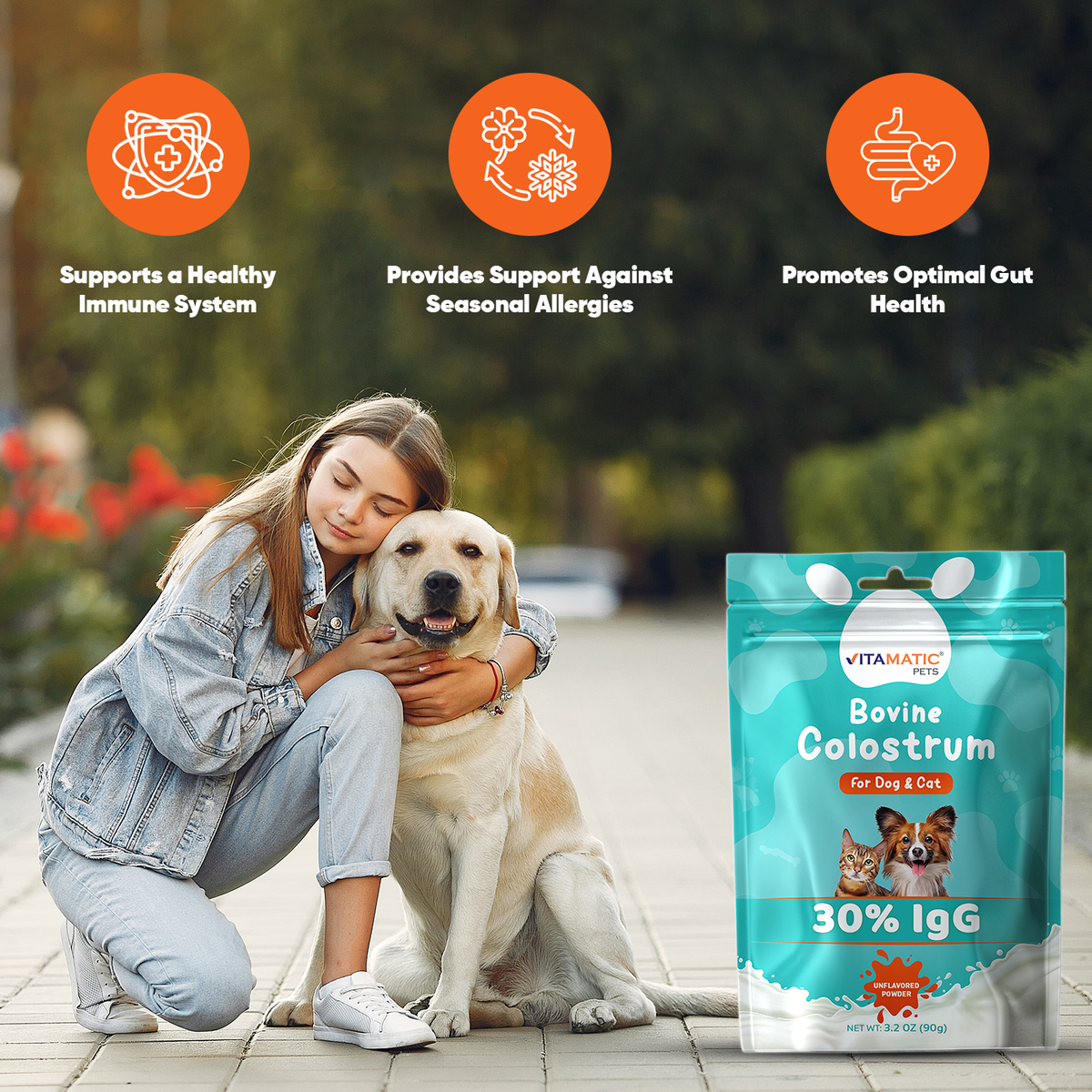 Bovine Colostrum for Dogs & Cats 30% IgG, 90g Pouch