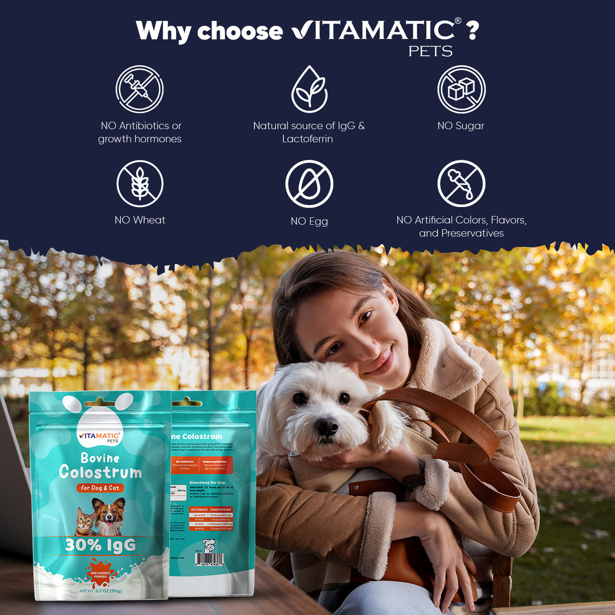 Bovine Colostrum for Dogs & Cats 30% IgG, 90g Pouch