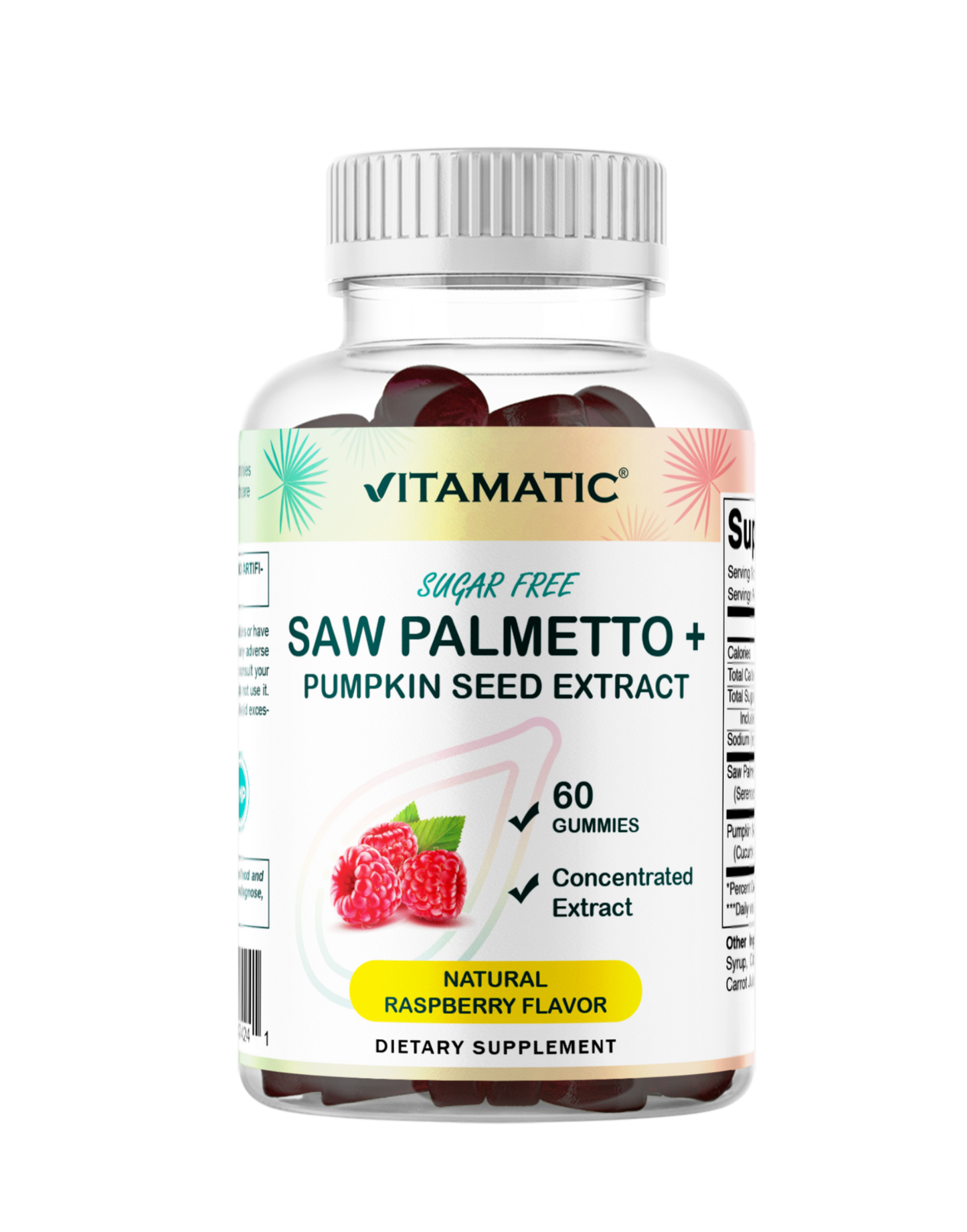 Vitamatic Saw Palmetto & Pumpkin Seed Gummies – Natural Raspberry Flavor – 60 Count