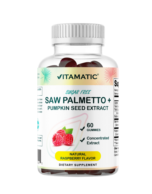 Vitamatic Saw Palmetto & Pumpkin Seed Gummies – Natural Raspberry Flavor – 60 Count