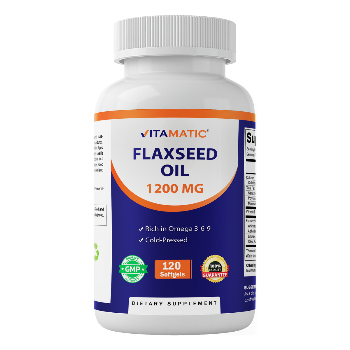 Flaxseed Oil 1200mg Supplement, 120 Softgels