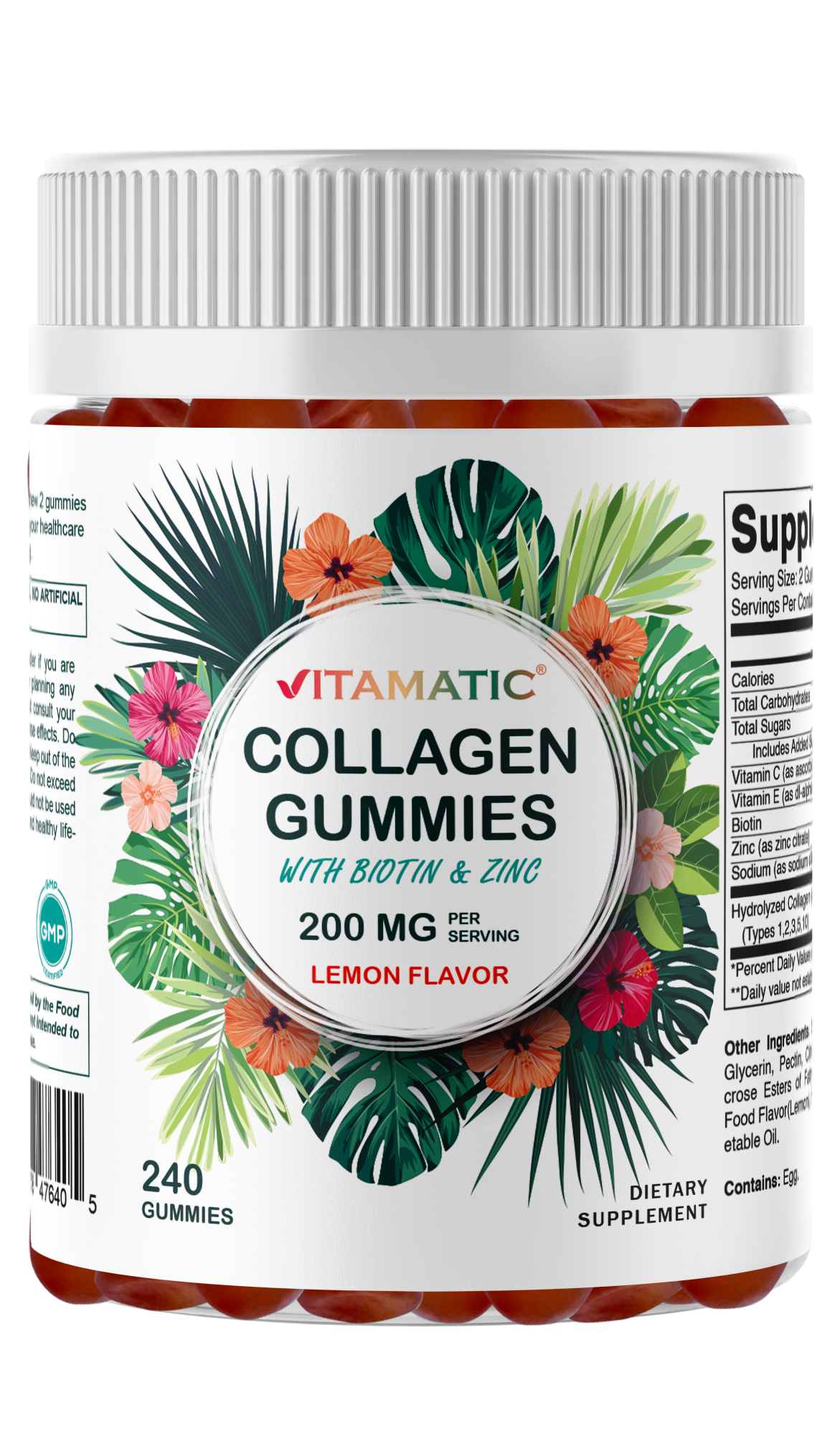 Hydrolyzed Collagen Gummies with Vitamin C, Zinc and Biotin, 200 mg per serving - 240 Gummies