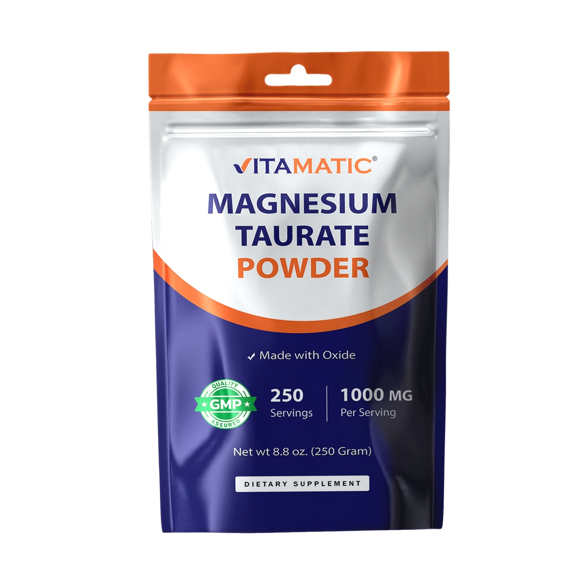 Magnesium Taurate Powder 1000 mg Per Serving, 250g Pouch