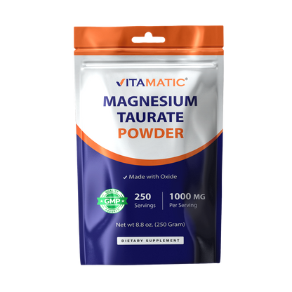 Magnesium Taurate Powder 1000 mg Per Serving, 250g Pouch