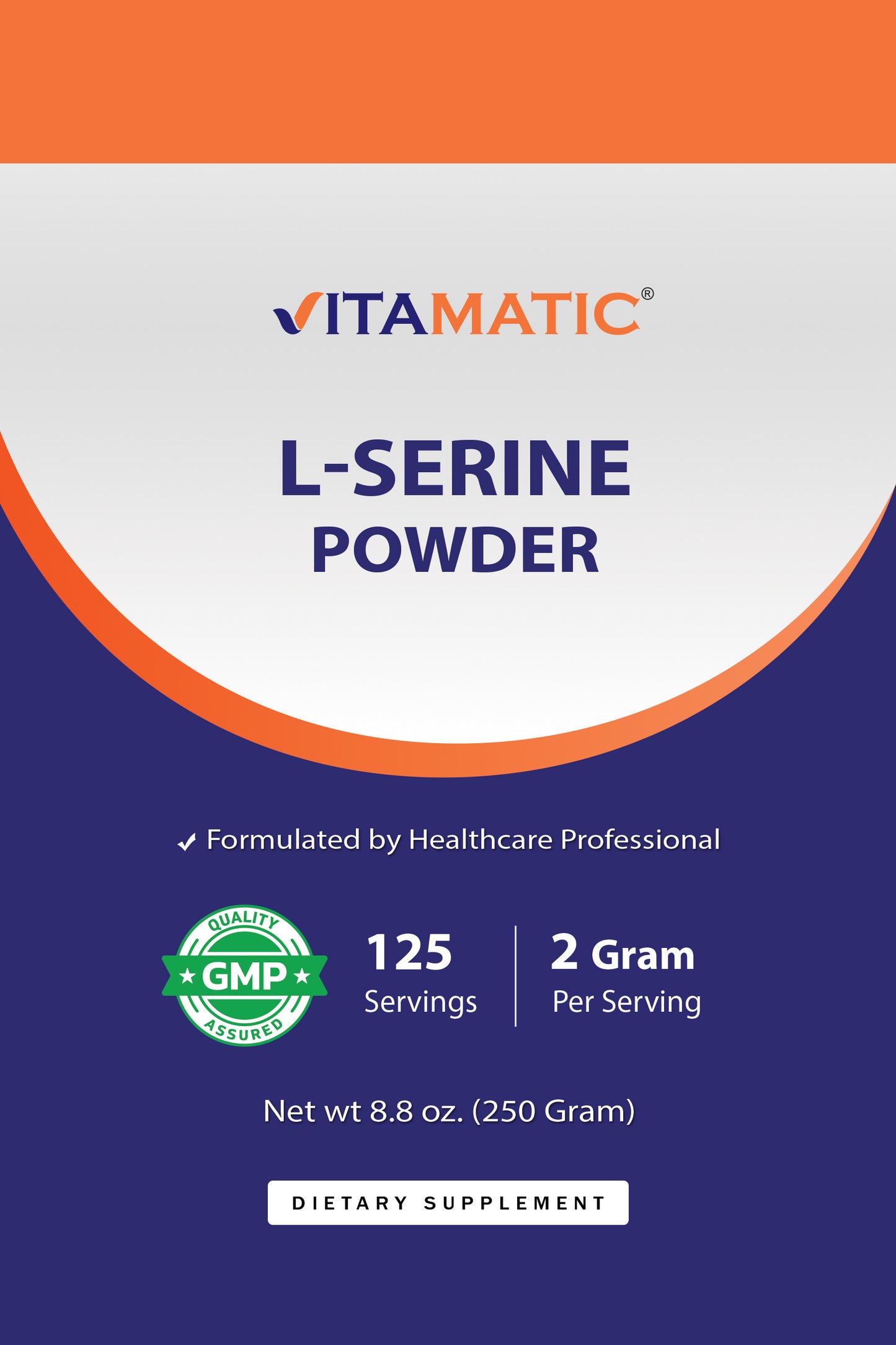 Vitamatic L-Serine Pure Powder 250 Gram | 2000 mg per Serving | 125 Servings