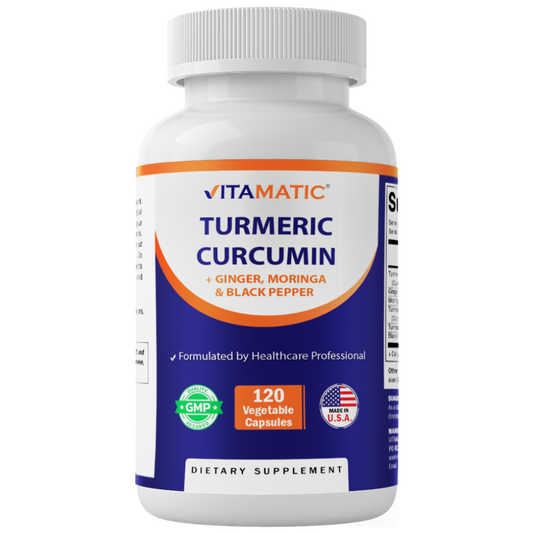 Vitamatic Turmeric Curcumin Supplement – Plant-Based Botanical Extract with Black Pepper, Ginger & Moringa – Vegetarian, Non-GMO, Gluten-Free – 120 Capsules