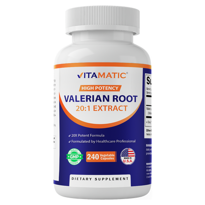 Vitamatic Valerian Root Extract 20:1 – Concentrated Botanical Extract Capsules – Non-GMO, Gluten Free – 240 Capsules
