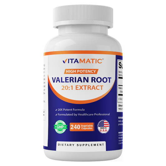 Vitamatic Valerian Root Extract 20:1 – Concentrated Botanical Extract Capsules – Non-GMO, Gluten Free – 240 Capsules