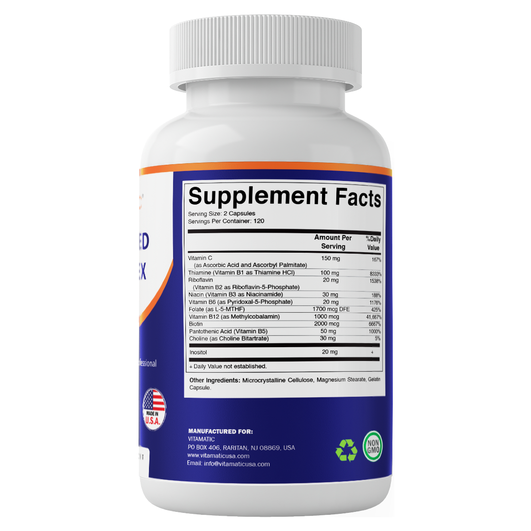 Methylated B-Complex Vitamins – 240 Capsules | Includes Methyl B12, L-5-MTHF Folate, Choline, Inositol, B1, B2, B3, B5, B6, Biotin -240 Ct
