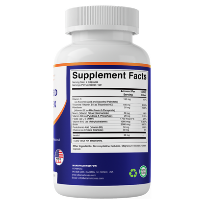 Methylated B-Complex Vitamins – 240 Capsules | Includes Methyl B12, L-5-MTHF Folate, Choline, Inositol, B1, B2, B3, B5, B6, Biotin -240 Ct
