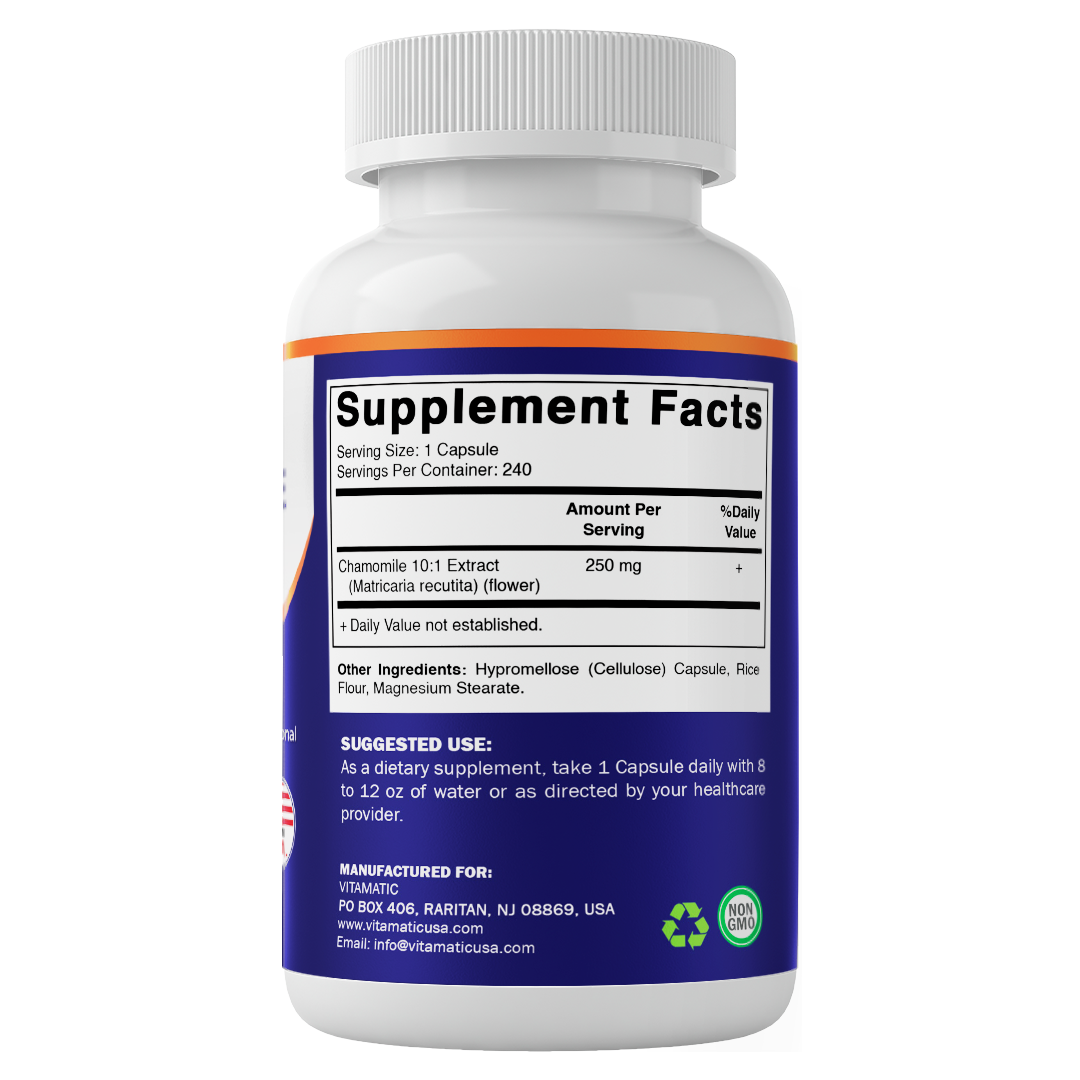 Vitamatic Chamomile 250 mg 10:1 Extract - 240 Veg Capsules - Non-GMO & Gluten Free