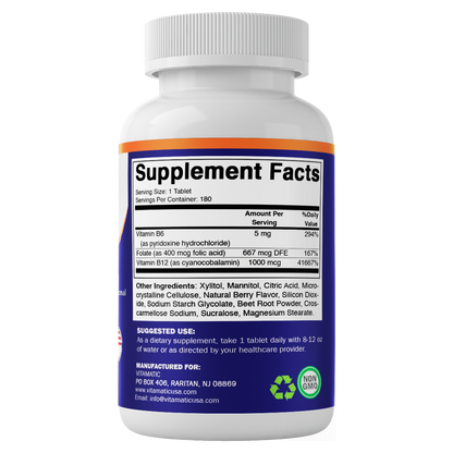 Folic Acid B6 & B12 - 180 Tablets