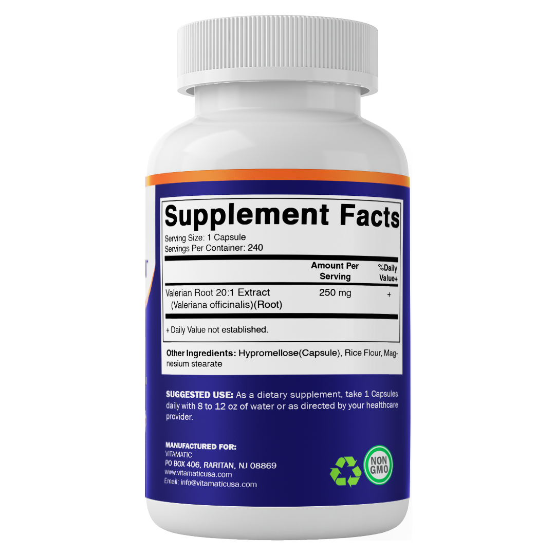 Vitamatic Valerian Root Extract 20:1 – Concentrated Botanical Extract Capsules – Non-GMO, Gluten Free – 240 Capsules