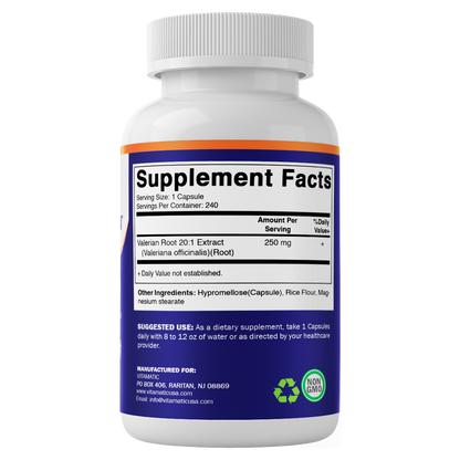 Vitamatic Valerian Root Extract 20:1 – Concentrated Botanical Extract Capsules – Non-GMO, Gluten Free – 240 Capsules