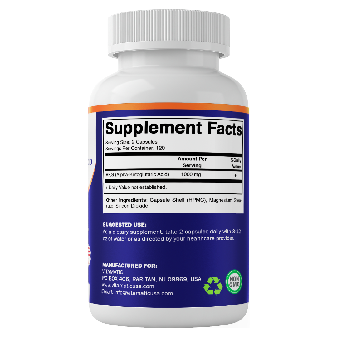 Alpha-Ketoglutaric Acid (AKG) 1000 mg Per Serving – 240 Veg Capsules