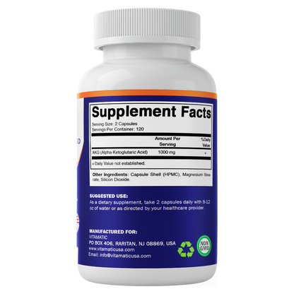 Alpha-Ketoglutaric Acid (AKG) 1000 mg Per Serving – 240 Veg Capsules