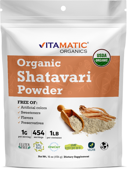 Vitamatic Certified USDA Organic Shatavari Powder 1 Pound (16 Ounce)