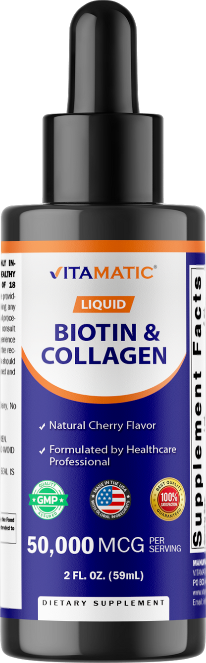 Vitamatic Liquid Biotin + Collagen for Hair Growth, 2 FL OZ