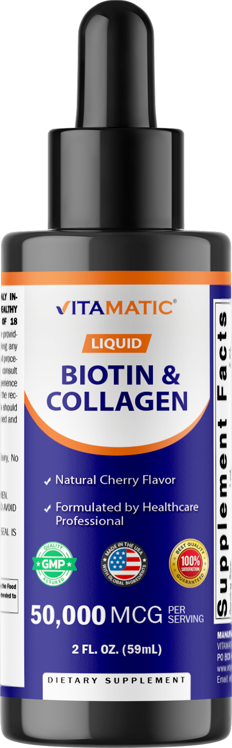 Vitamatic Liquid Biotin + Collagen for Hair Growth, 2 FL OZ