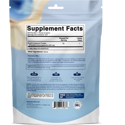Bovine Colostrum 30% IgG Powder, 16 oz Pouch