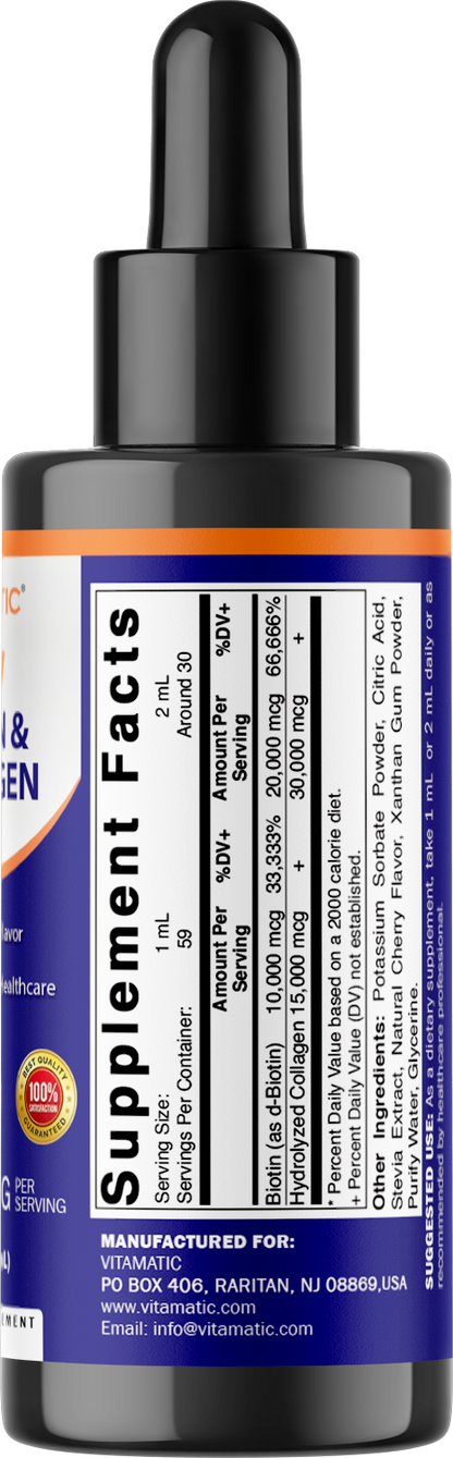 Vitamatic Liquid Biotin + Collagen for Hair Growth, 2 FL OZ