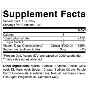 Sugar Free Vitamin D3 5000 IU 120 Gummies