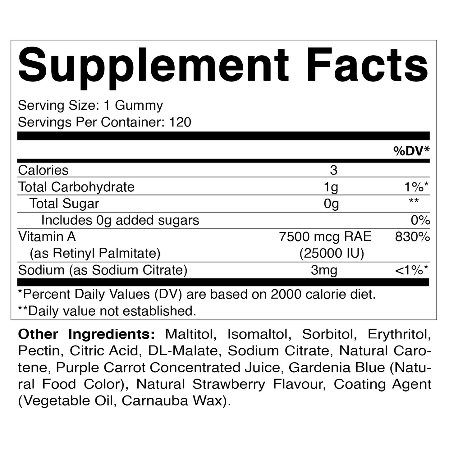 Sugar Free Vitamin A 25000 IU - 120 Gummies