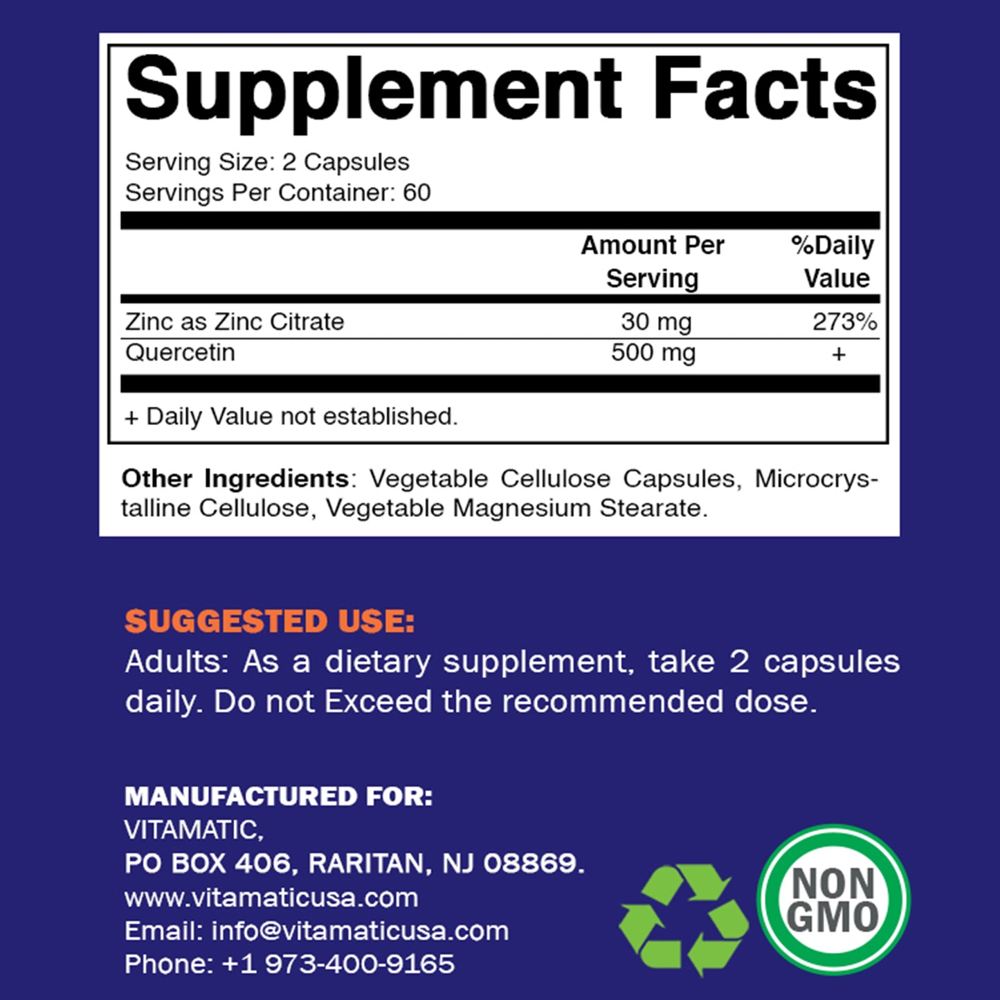 Zinc Quercetin - 120 Vegetable Capsules