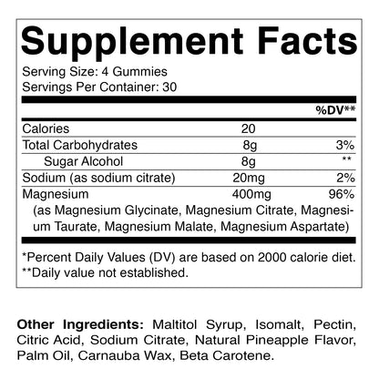 Sugar Free Magnesium Gummies 400 mg - 120 Gummies