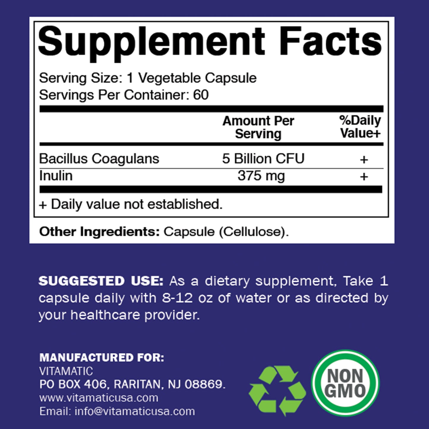 Bacillus Coagulans 5 Billion CFU | 60 Vegetable Capsules