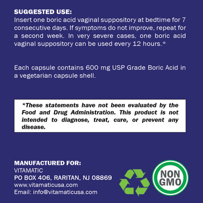 Boric Acid 600mg - 60 Vaginal Suppository