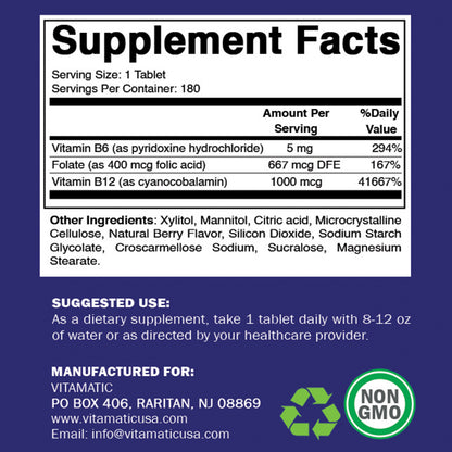 Folic Acid B6 & B12 - 180 Tablets