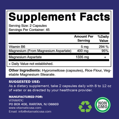 Magnesium Aspartate 400mg 90 Vegetarian Capsules