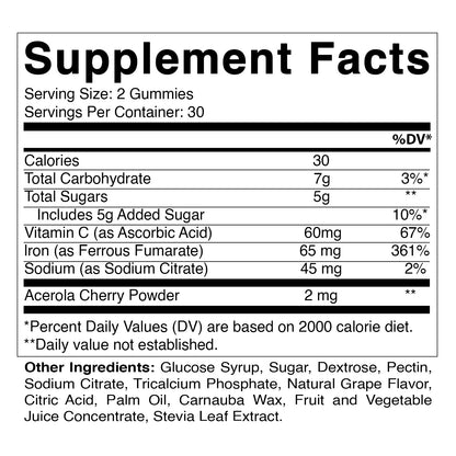 Iron 65mg with Vitamin C - 60 Gummies