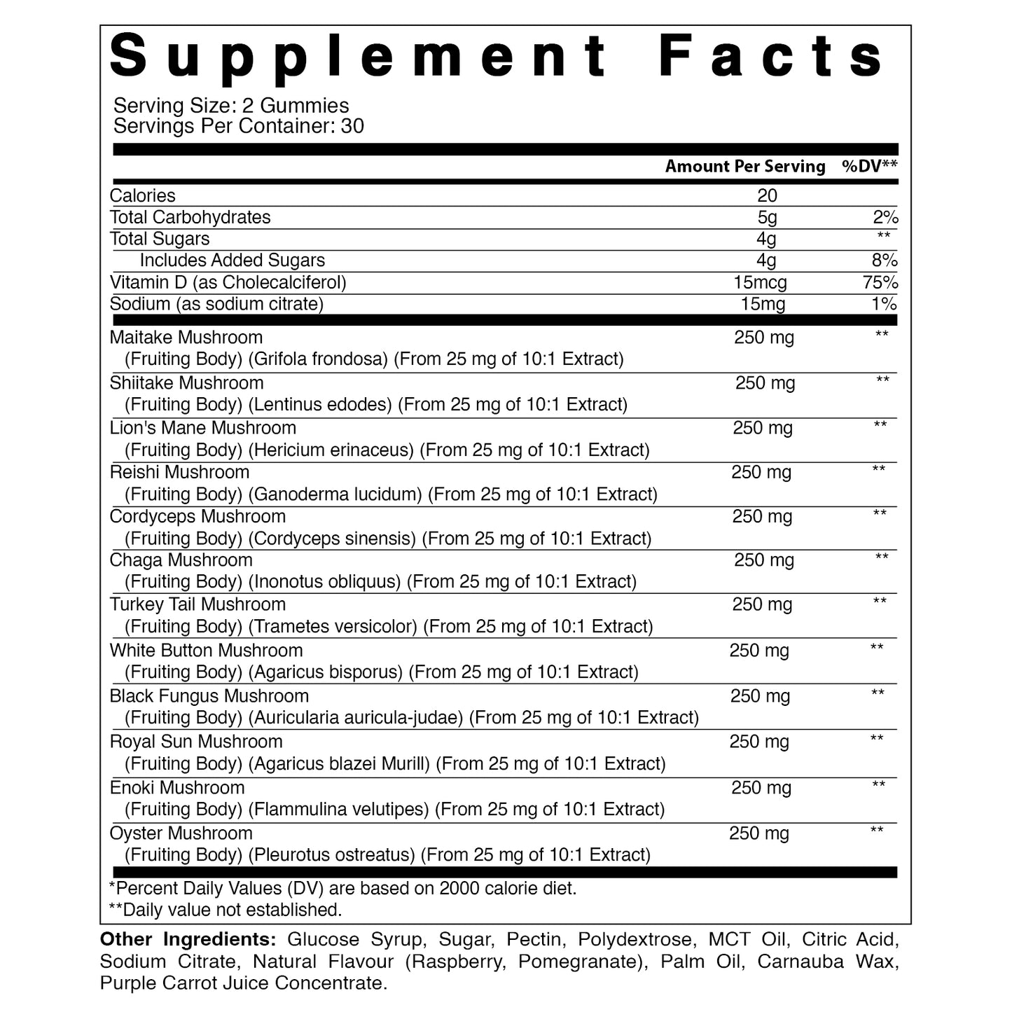 Mushroom Complex with D3 Gummies 3000 mg - 60 Pectin Based Gummies