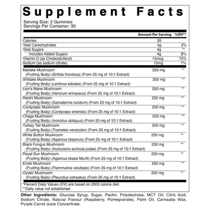 Mushroom Complex with D3 Gummies 3000 mg - 60 Pectin Based Gummies