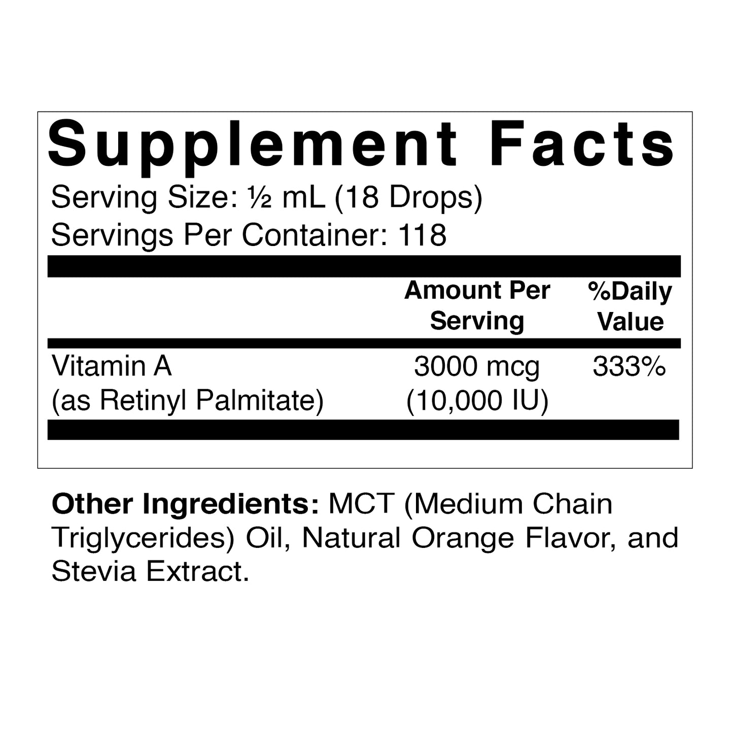 Vitamatic Sugar Free Vitamin A Liquid Drops 10000 IU (3000 mcg) as Retinyl Palmitate - Approximate 4 Months Supply - Immune Support, Eye Health, Skin Health - 2 FL OZ (59 ml)