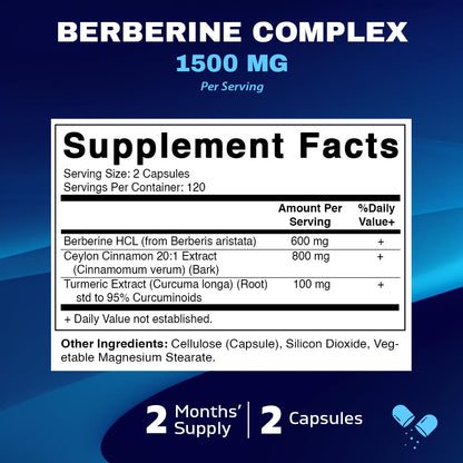 Berberine with Ceylon Cinnamon 1500mg - 240 Vegetarian Capsules