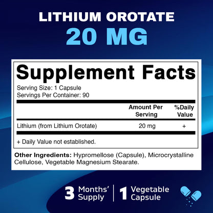 Lithium Orotate 20mg 90 Capsules