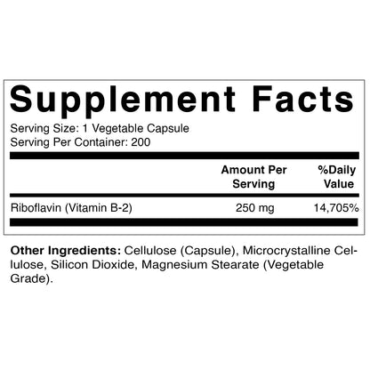 Vitamin B2 250 mg 200 Capsules