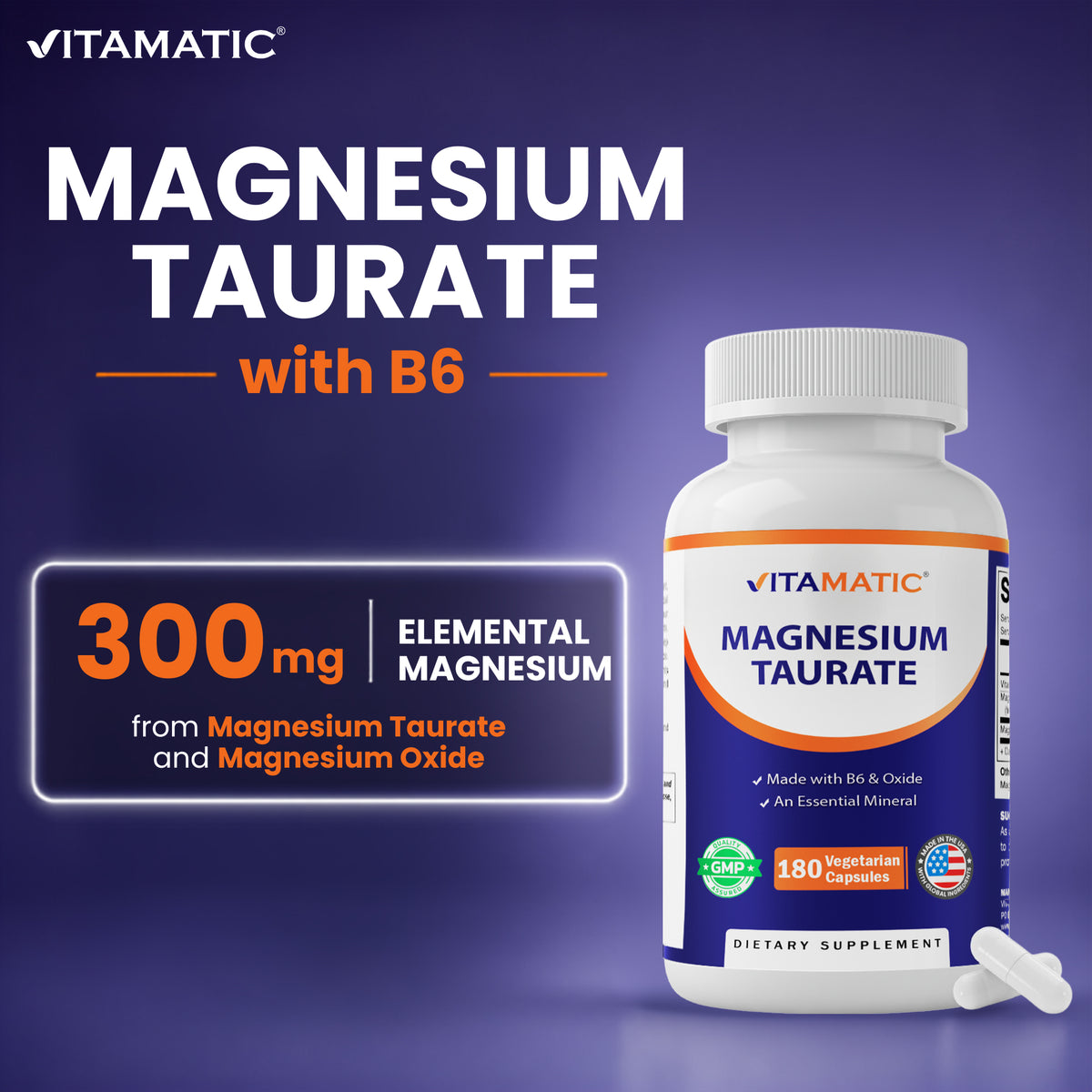 Magnesium Taurate with B6, 180 Veg Capsules