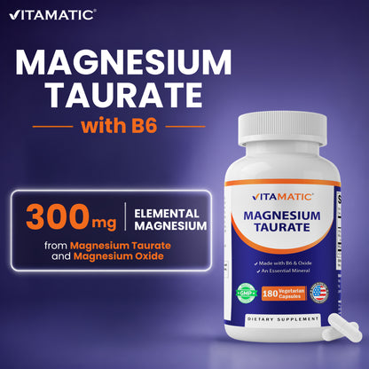 Magnesium Taurate with B6, 180 Veg Capsules