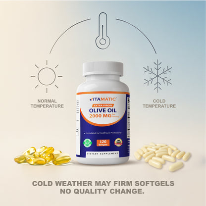 Vitamatic Extra Virgin Olive Oil 2000 mg Per Serving – 120 Softgels | Great Source of Omega 6 & 9