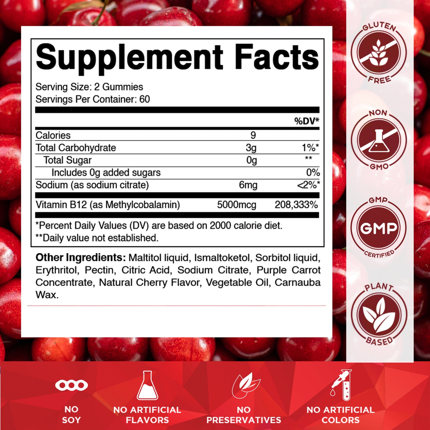 Sugar Free Methyl B12 5000 mcg - 120 Vegan Gummies