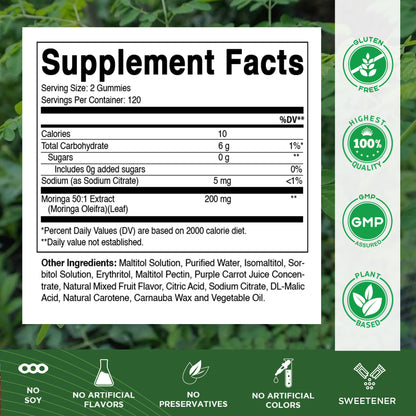 Vitamatic Moringa 50:1 Extract Sugar-Free Gummies, 60 Count