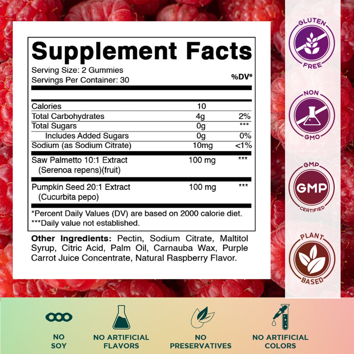 Vitamatic Saw Palmetto & Pumpkin Seed Gummies – Natural Raspberry Flavor – 60 Count