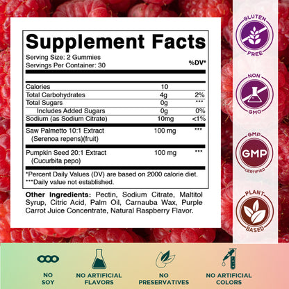 Vitamatic Saw Palmetto & Pumpkin Seed Gummies – Natural Raspberry Flavor – 60 Count