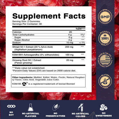 Shilajit + KSM-66® Ashwagandha & Ginseng, 60ct Gummies